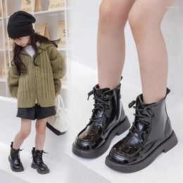 Boots 2024 Autumn Winter Children Shoes Patent Leather Waterproof Kids Lace Brand Girls Casual Fashion Sneakers