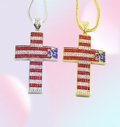 hip hop the Stars and Stripes cross diamonds pendant necklaces for men Religious luxury necklace Stainless steel Cuban chain 7406448
