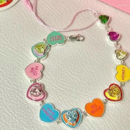 Charm Bracelets Fashion Candy Color Love Heart Drop Oil Enamel Bracelet Women INS Dopamine Cute Sweet Girls Star Cartoon