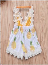 Girl Pineapple Print Sleeveless Off Back Jumpsuits Baby Summer Lace Jump Suit Kids Clothes One Piece ZHT 2426047063