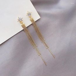 Stud Earrings Korean Temperament Long Octagonal Star Chain Tassel Women's S Needle 2024 Fashion