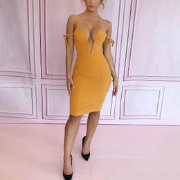 Casual Dresses Orange Women Sexy Off The Shoulder Bandage Dress 2024 Elegant Designer Pencil Party Wholesale Dropship