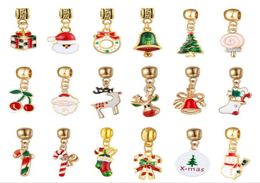 Whole 100pcslot mixed Fashion Christmas Style Gold plated Alloy metal Enamel Dangle DIY Charms fit European Bracelet Low Pric9590029