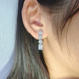 2024 Ins Top Sell Dangle Earrings Luxury Jewellery Stunning 925 Sterling Silver T Princess Cut White 5A Cubic Zircon CZ Diamond Gemstones Handmade Women Drop Earring