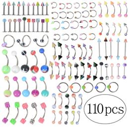 110Pcslot Fashion Piercing Set Eyebrow Bar Lip Nose Pircing Ear Studs Stainless Steel Mixed Body Jewelry6576436