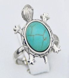 Whole lots 50pcs Girl Women039s Retro Antique Silver Plated Cute Alloy Turquoise Turtles Opening Rings Tribal Design Adjust7396804