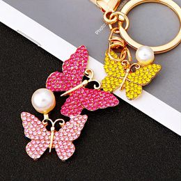 Keychains Colourful Crystal Butterfly Key Chain Creative Metal Animal Bag Pendant Jewellery Shiny Rhinestone Insect Hanging Decoration Gifts