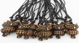 Fashion Jewelry Whole lot 12pcs Imitation Yak bone carved Brown Trbial Owl Charm Pendants Necklaces for men women039s gifts8174777