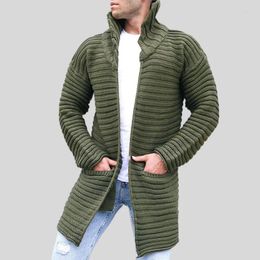 Men's Sweaters Fashion 2024 Cardigan Sweater Knitted Long Coat Lapel Pockets Solid Thicken Warm Knitwear Casual Autumn Winter Jackets