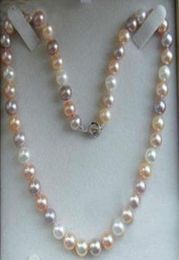 Fine Pearls Jewellery Genuine Natural 78mm White Pink Purple Akoya Cultured Pearl Necklace 20quot9812134