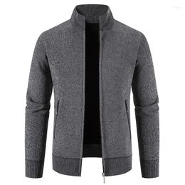 Men's Sweaters Men Cardigan Knit Sweater Autumn Winter Fleece Warm Knitted SweaterCoat Solid Stand Collar Zipper Pocket Cardigans Clothing