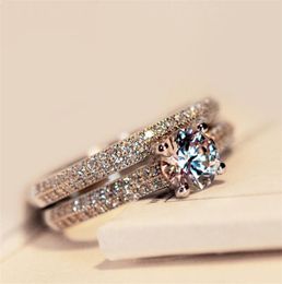 Rose Gold Ring 2PCSSet Princess Engagement Rings For Women Wedding Jewellery Wedding Rings Accessory Size 6107043966