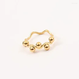 Cluster Rings Stainless Steel Ring Wavy Small Bead For Women Girl Dainty Jewellery Simple Waterproof