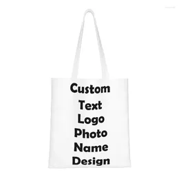 Storage Bags Custom Shopping Bag Personalised Design Double-Sided Printed Canvas Tote Foldable Travel Fashion Women Gift