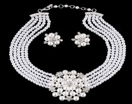 European and American bridal accessories necklaces texture diamond flower pearl set jewelry1113728