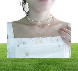 Pameng Silver Colour Chain Leaves Multi Layer Choker Necklace for Women Collier Femme Fashion Jewellery Gold Color1666090