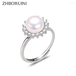 Cluster Rings ZHBORUINI 2024 Pearl Ring Real Natural Two Colour 925 Sterling Silver Rhinestone Women Simple Vintage Jewellery