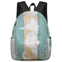 Backpack Marine Life Pattern Wooden Sea Horse Silhouette Women Man Backpacks Waterproof School For Student Girls Bag Mochila