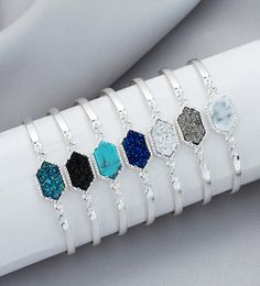 7 Colors Resin Drusy Bracelet Imitation Crystal Stone Druzy Bracelets Gold Silver Color Brand Jewelry for Women7472587