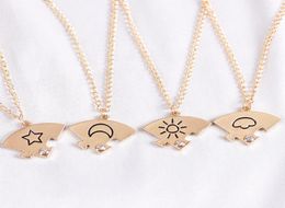 4piece Set Friend Friendship Necklace Sun Moon Cloud And Star Inlaid Rhinestone Stitching BFF Pendant Fashion Jewelry Gift6449212