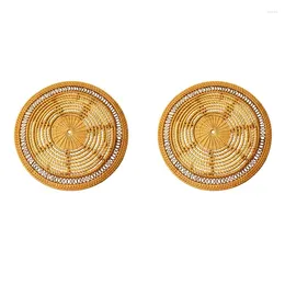 Table Mats Rattan Weave Cup Mat Set Drink Coasters Round Pot Pad Placemat Home Decoration Insulation Handmade Coffee
