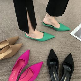Spring Pointed Toe Women Mules Slipper Fashion Candy Color Ladies Elegant Dress Sandal Square Low Heel Slip On Slides 240126
