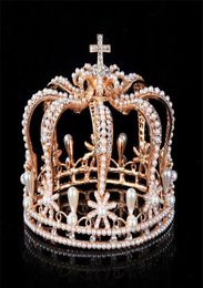 Baroque Crown Bridal headdress Wedding crown Royal King Tiaras and Crowns performance Male Pearls Wedding hair Jewellery MX2007207851733