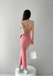 Casual Dresses Sexy Korean Women American Spicy Girl Lace Up Backless Dress Elegant Long Female Slim Fishtail V528