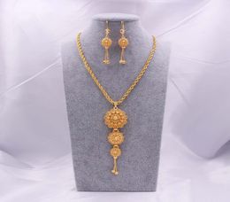 Jewellery sets 18K Ethiopian Gold Arabia Necklace Pendant Earring for women indian dubai African wedding Party bridal gifts set9764567