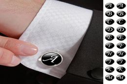 1 Pair Business White on Black Letters Men Suits Shirt Cuff Links Silver Plated Glass Cabochon Wedding Cuff Accessories2972281