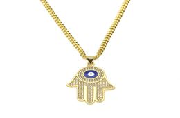 New Blue Evil Eye pendant necklaces Hamsa Hand of Fatima Charm Long Cuban chains For womenmen Hip Hop Fashion Jewelry2229242