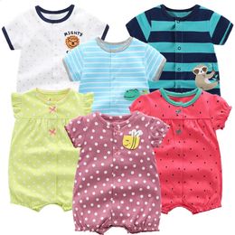 3PCSLot born Baby Boy Girl Clothes Soft Cotton Cartoon Printed Romper Summer Short Sleeve Jumpsuit Infant Bebe 240127