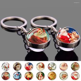 Keychains Father Christmas Glass Ball Pendant Keychain Cute Santa Claus Key Holder Cabochon Keyring Xmas Gifts For Friends