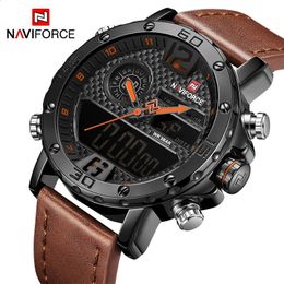 Mens Watches To Luxury Brand Men Leather Sports Watches NAVIFORCE Men's Quartz LED Digital Clock Waterproof Military Wrist Watch 240122