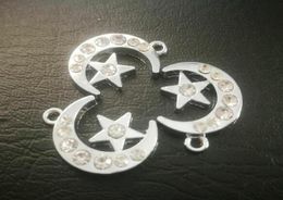 Whole 100pcslot rhinestones moon star hang pendant charm fit for phone strips necklace pet collar fashion jewelrys7441524