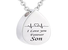 Fashion Cremation Water droplets Pendant Electrocardiogram engraved Custom family name i love you Forever Memorial Urn Necklace As3115070