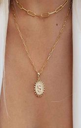 Round 26 initials pendant gold paper clip chain fold Necklace female6047581