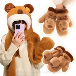Cute Capybara Plush Gloves Hat Scarf For Cycling Warm Soft Plush Gloves For Family And Friends For The Year 240118