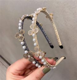 Birthday Gift Fashion Rhinestone Floral Women Headbands Designer Pearl Hair Band for Lady Wedding Bride Alloy Hairband9106832