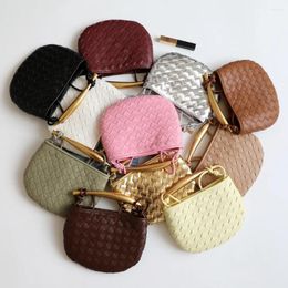 Evening Bags Genuine Leather Women's Circle Bag 2024 High Quality Weaving Mini Handbags Fashion Shoulder Messenger Lady Wrist
