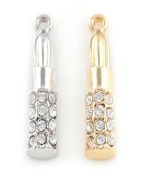 28x07mm GoldSilver Colour 20PCSlot Lipstick Pendant Charm DIY Hang Accessory Fit For Floating Locket Jewelrys1728952