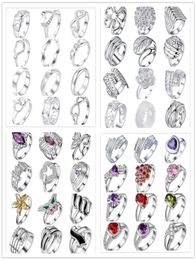 48pcslot Mixed Style 925 Sterling Silver Plated Finger Ring With Zircon Fashion Cute Party Gift Jewelry For Women Mixed Size 7185806