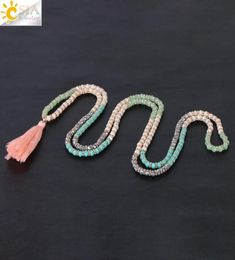 CSJA New Arrival Boho Long Necklaces for Women 4mm Pink Green Grey Faceted Glass Crystal Beads Flower Spacer Bead Charms Fringe Je5343820