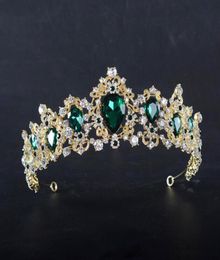 Baroque Red Blue Green Crown Crystal Bridal Tiaras Vintage Gold Hair Accessories Wedding Rhinestone Diadem Pageant Crowns8484268