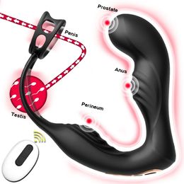 Male Prostate Massage Vibrator Double Ring Anal Plug Silicone Delay Ejaculation Masturbator Adult Sex Toys for Men 240202