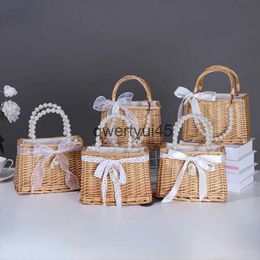 Totes Straw Tote and Bags for Women Raan Weaving Basket Purse andbag Ladies Pearl andle Beac Ribbons Clu BagH24218