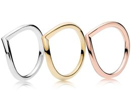 Polished Wishbone Ring 18K Yellow gold plated Rings Original Box for 925 Silver Rose gold Women Wedding Ring sets6415885