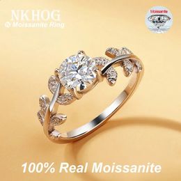 Real 1ct Leaf Rings S925 Silver Plated 18k White Gold For Women Band Party Wedding Finger Ring Fine Jewelry With GRA 240125