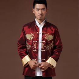 Chinese Traditional phoenix printed clothes dragon Tang suit clothing mens embroidered long sleeve Festival wedding jacket 240130