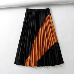 Skirts Women Patchwork Suede Fabric Vintage Faldas High Waist Zipper Female Retro Ladies Short